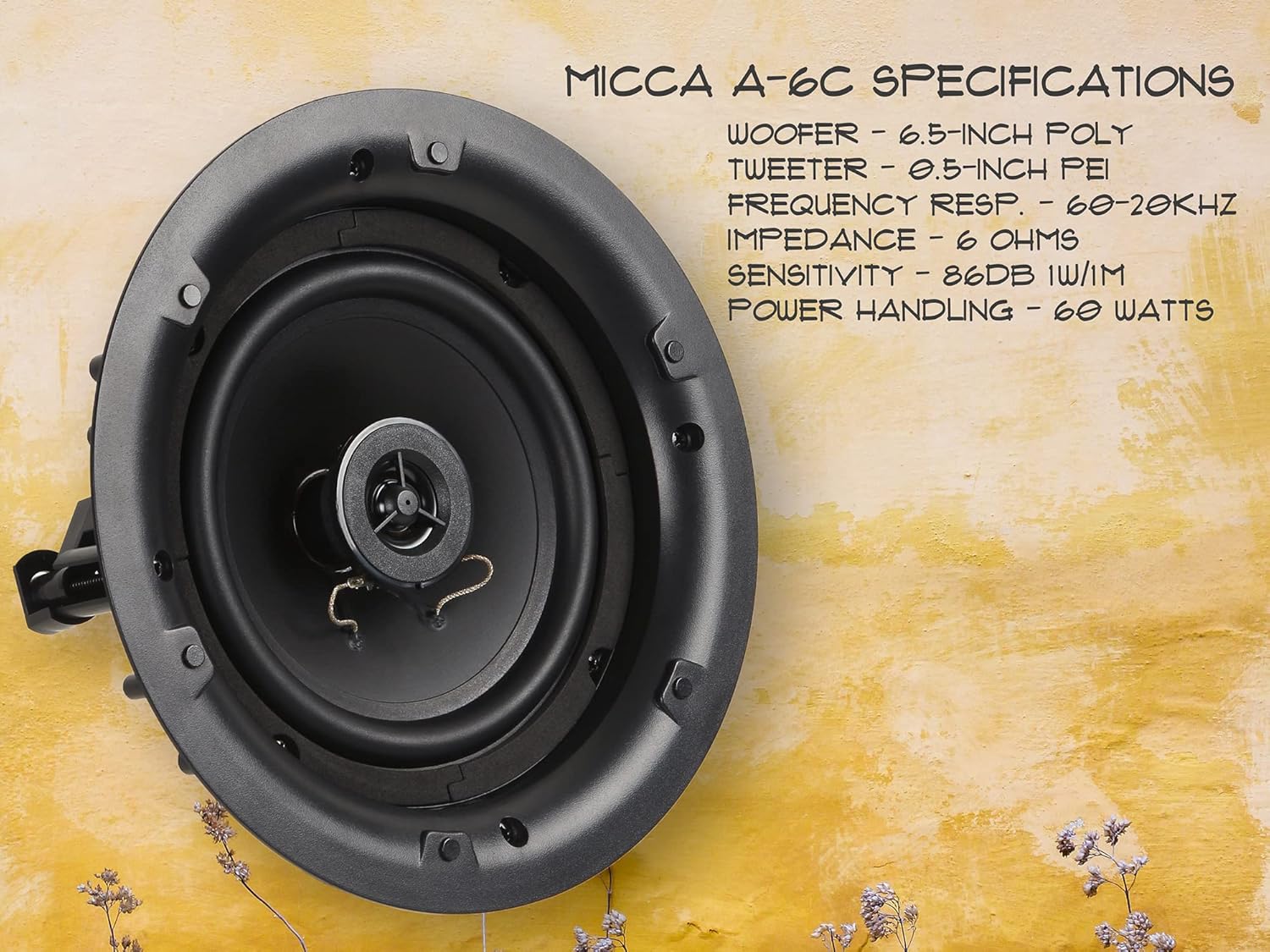 Micca 8 2-Way in Ceiling or Wall Round Speakers, 4 Pack, 8 Inch Woofer, 9.75 Cutout Diameter, Low Profile Rimless Design, for Indoor Rooms or Covered Outdoor Porches, White, Paintable