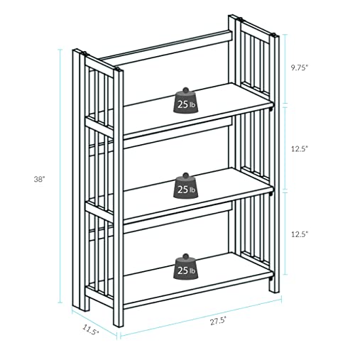 Casual Home 3 Shelf Folding Bookcase, 27.5" Wide, Espresso 3-Shelf Folding Bookcase (14" Wide)-Walnut