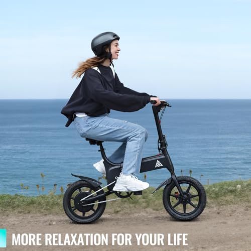 TST Foldable Electric Bike for Adults, Small Electric Bicycle 500W Peak Motor, Commuter Ebike 18MPH, Max 18 Miles Range, 14" Pneumatic Tires Portable Electric Bike with Smart LED Screen