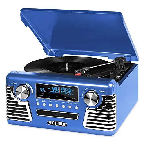 Victrola Haley Retro Bluetooth Record Player & Multimedia Center with Built-in Speakers - 3-Speed Turntable, CD Player, AM/FM Radio, 3.5mm Aux-In, Wireless Music Streaming, Black