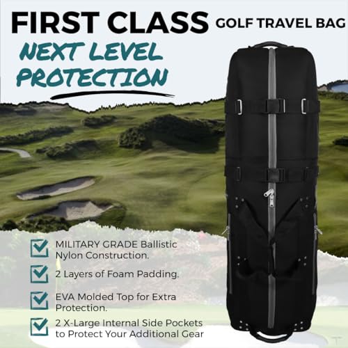 CaddyDaddy New First Class Premium Padded Golf Club Travel Cover with Wheels - Heavy Duty Golf Travel Bag for Airlines