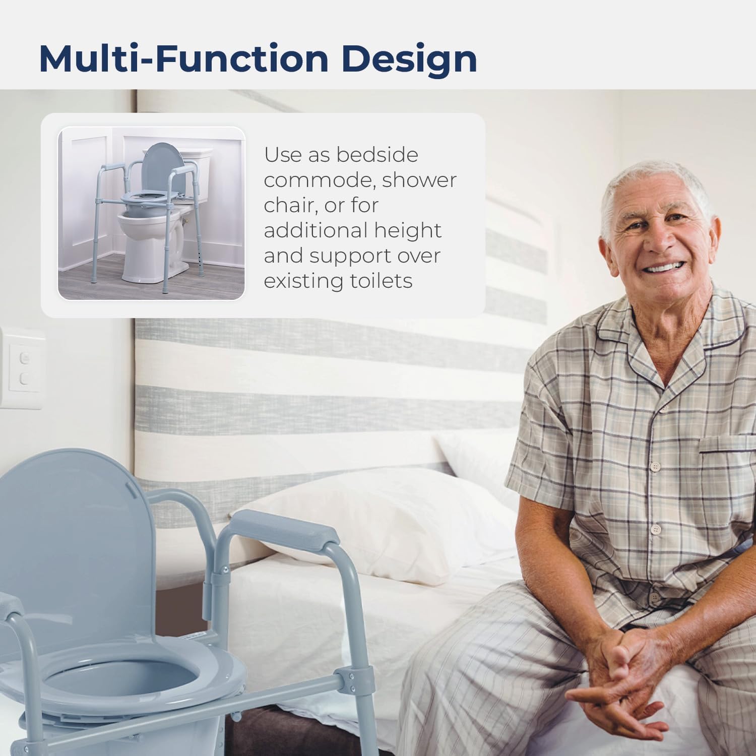 Drive Medical SSP118FA-SF Silver Sport 1 Folding Transport Wheelchair with Full Arms and Removable Swing-Away Footrest & 11148-1 Folding Steel Bedside Commode Chair