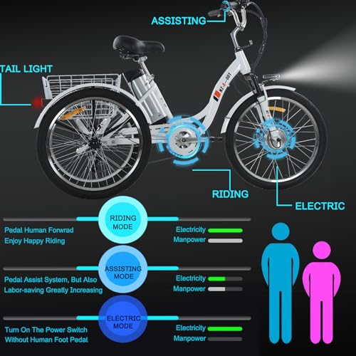 HOLAA Electric Tricycle for Adults 3 Wheel Electric Bicycle, 24" Electric Bicycle with 350w Motor & Removable 36V 12Ah Lithium Battery