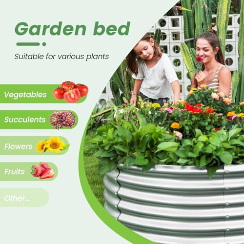 Land Guard 8x4x3ft Oval Galvanized Raised Garden Beds, Large-Capacity Metal Planter Box Outdoor, Durable Deep Raised Garden Bed 3ft Tall, Raised Beds for Gardening Vegetables, Cream Yellow