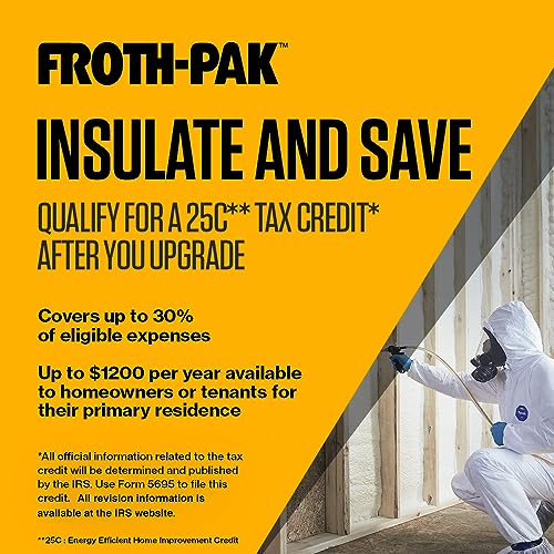 Froth-Pak 650 Spray Foam Insulation, 30 ft Hose. Low GWP Formula. Insulates Cavities, Penetrations & Gaps Up to 2" Thick. Yields Up to 650 Board ft. Two Component, Polyurethane, Closed Cell
