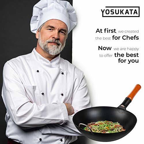Yosukata Pre-Seasoned Carbon Steel Wok Pan ?13,5 ?Woks and Stir Fry Pans - Chinese Wok