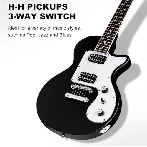 MLP-1 39 Inch Electric Guitar Kit, Beginner LP Full Size Solid Body Electric Guitar With HH Pickups, Gig Bag, Amplifier, Strap, Cable, Picks, String (White)