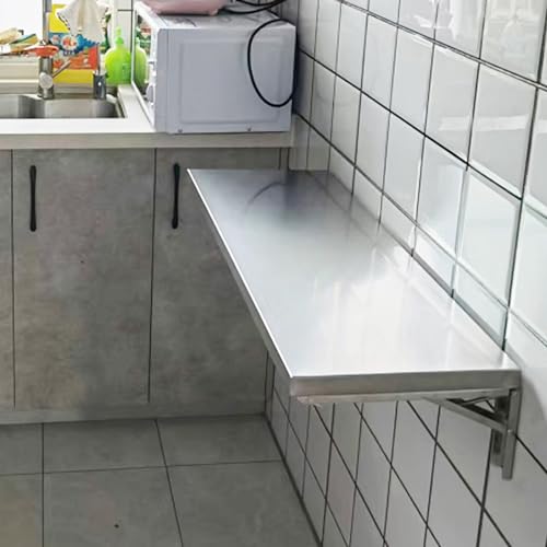 Wall Mounted Folding Table for Laundry Room, Stainless Steel Storage Shelf with Metal Brackets for Kitchen Dining Room Home Bar Workbench(Size:120x40cm/47.2" Lx15.7 W)