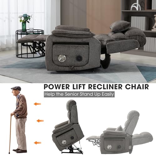 Power Lift Chair Lay Flat Recliner Infinite Position Electric Dual Motor Stand Up Lift Chair with Massage and Heat for Adults,Heavy Duty Recliners with 2 Remote Controls and Two Cup Holders