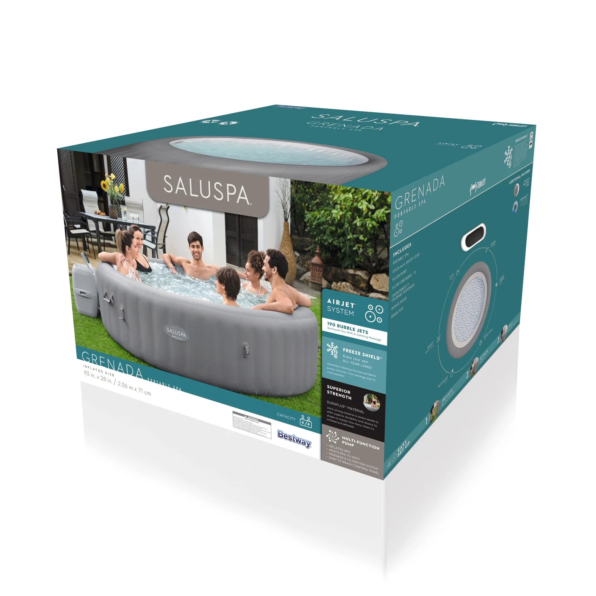 Bestway SaluSpa Grenada 6 Person 357 gal. Inflatable AirJet Hot Tub Spa, Maximum Temperature of 104˚F
