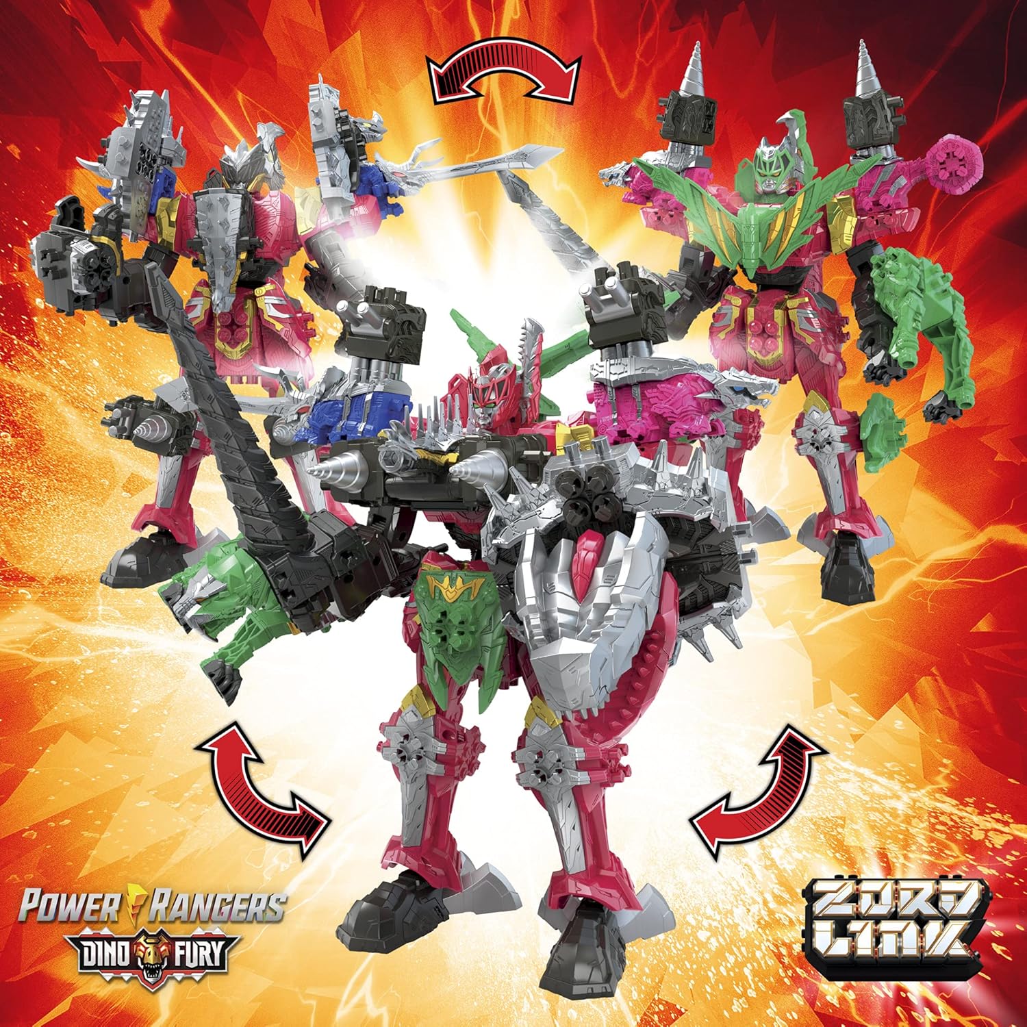 Power Rangers Dino Fury Megazord Mega Pack 5-Pack Zord Action Figure Toys for Kids Ages 4 and Up Zord Link Mix-and-Match Custom Build System (Amazon Exclusive) Pack of 2
