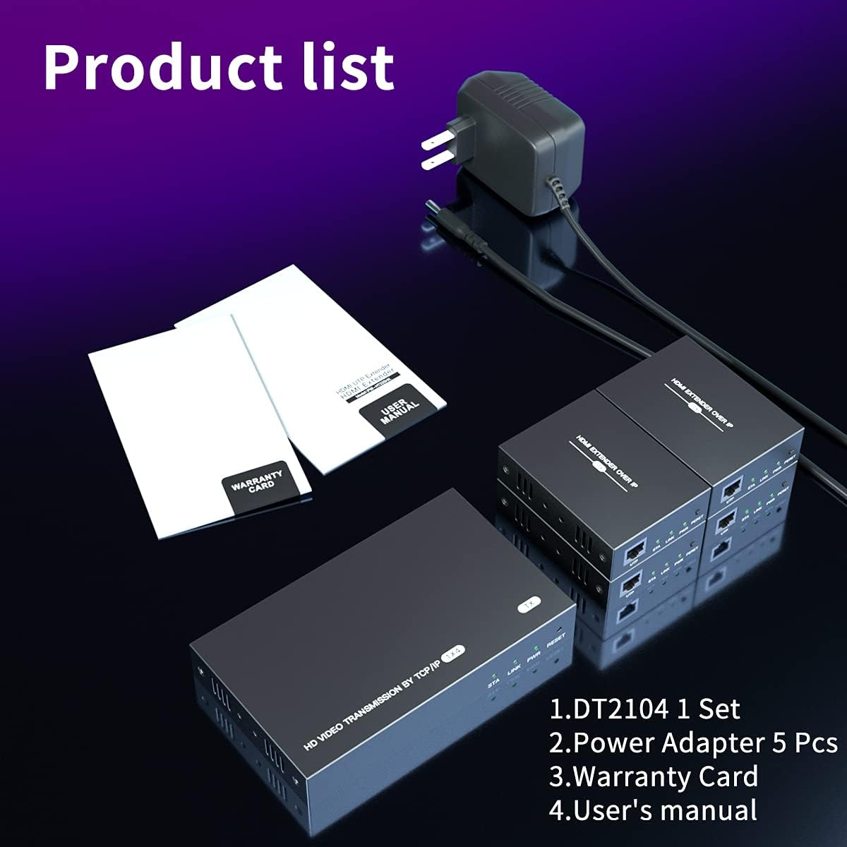 HDMI Extender Splitter 1x2 1080P@60Hz Over Cat 5E/6/7 Ethernet Cable 50m (165ft) Support 2 HDMI loopout EDID Copy POC Function (1 in 2 Out)