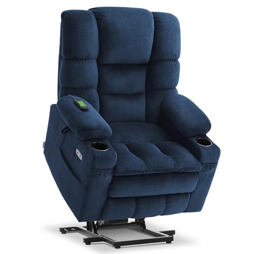 MCombo Large Triple Motor Power Lift Recliner Chair with Massage and Dual Heating, Adjustable Headrest for Tall Elderly People, Fabric 7634 (Grey, Large)