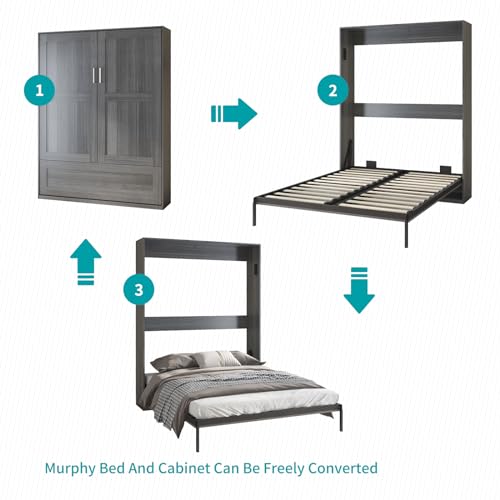 BALUS Murphy Bed Cabinet, Large Murphy Bed, Guest Room Folding Wallbeds Hidden Bed Wall Unit, Can be Folded into a Cabinet,White