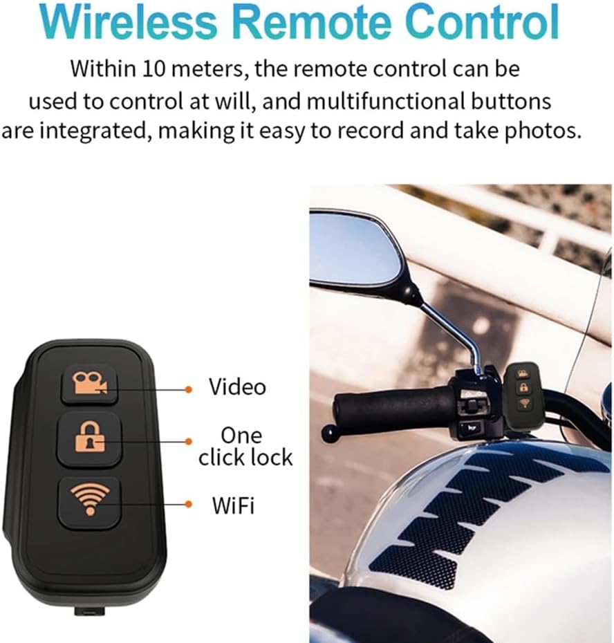 Motorcycle 2k Camera Motorcycle Dash Cam with Front & Rear 2K Camera Video Recorder Dashcam 1440P Motorcycle Helmet Camera with Wireless Controller WiFi Motor Bike DVR Dash Cam Night Vision