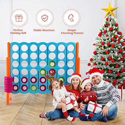 COSTWAY Jumbo 4-to-Score Giant Game Set, 4 in A Row for Kids and Adults, 3.5FT Tall Indoor & Outdoor Game Set with 42 Jumbo Rings & Quick-Release Slider, Perfect for Holiday Party & Family Game