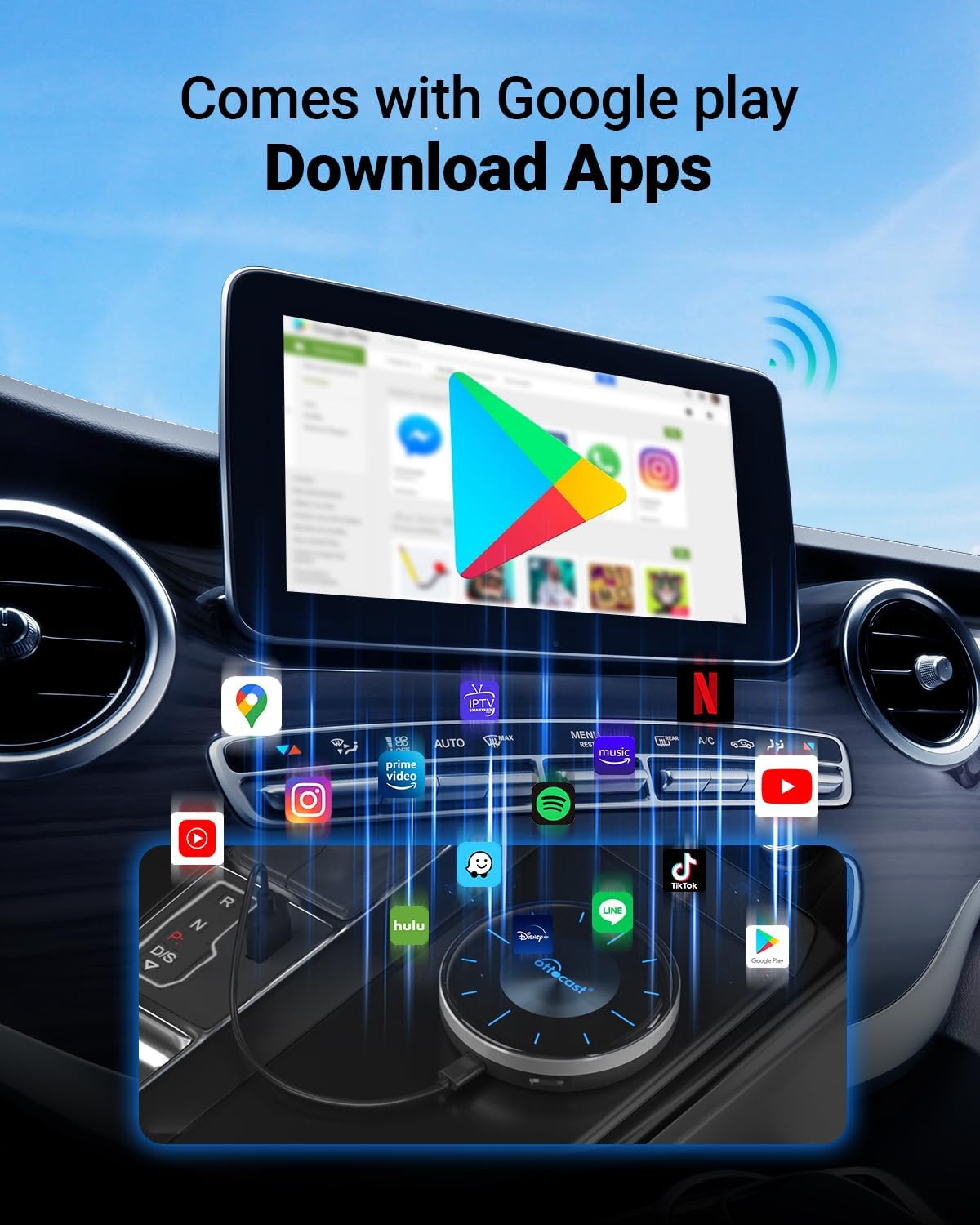 OTTOCAST P3 CarPlay AI Box with Smart Remote - 2023 Android 12.0 CarPlay Video Adapter Wireless CarPlay Android Auto Dongle HDMI Output, YouTube Netflix Disney+ Tiktok Streaming Videos