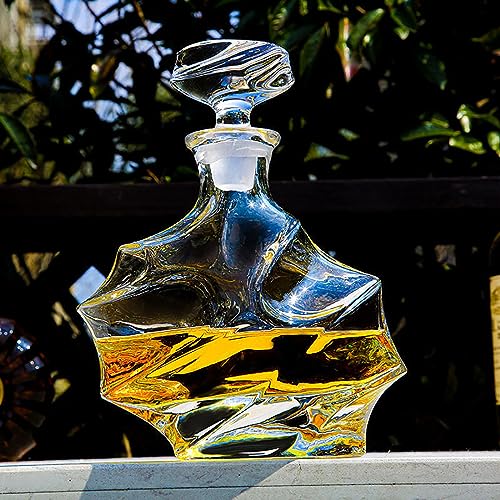 Italian Crafted Crystal Whiskey Decanter 25oz European Style with Glasses Set 10.8oz,Spirits Scotch Wine Bourbon Whiskey Decanter Sets for Men Gift Box