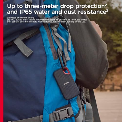 SanDisk 2TB Extreme Portable SSD - Up to 1050MB/s, USB-C, USB 3.2 Gen 2, IP65 Water and Dust Resistance, Updated Firmware - External Solid State Drive - SDSSDE61-2T00-G25