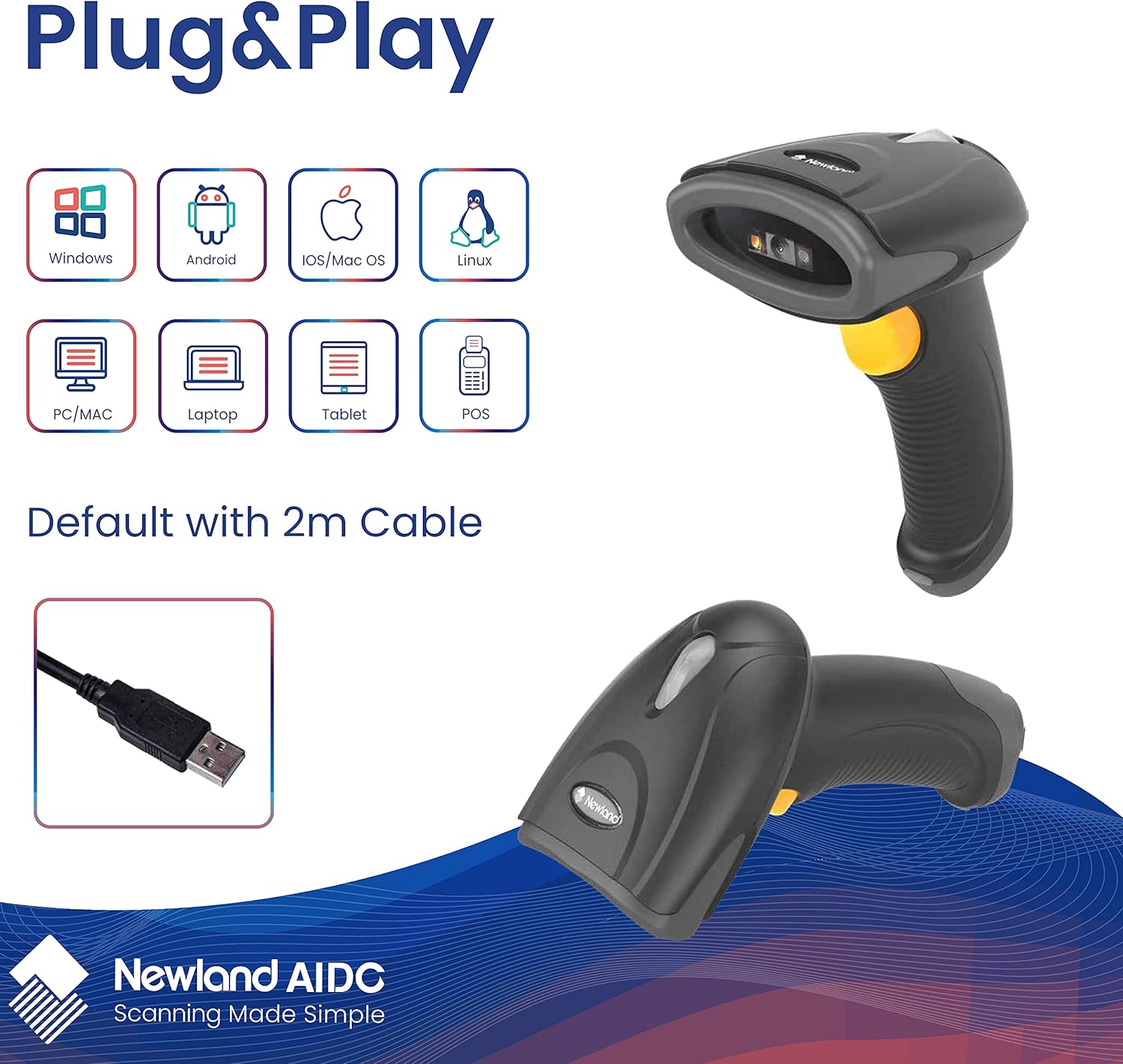 Newland HR2081-BT 2D Wireless Barcode Scanner Compatible with Bluetooth, Portable USB 1D 2D QR Barcode Scanner, Bar Code Image Reader for Inventory, Logistics Manufacturing, Cordless, Rechargeable