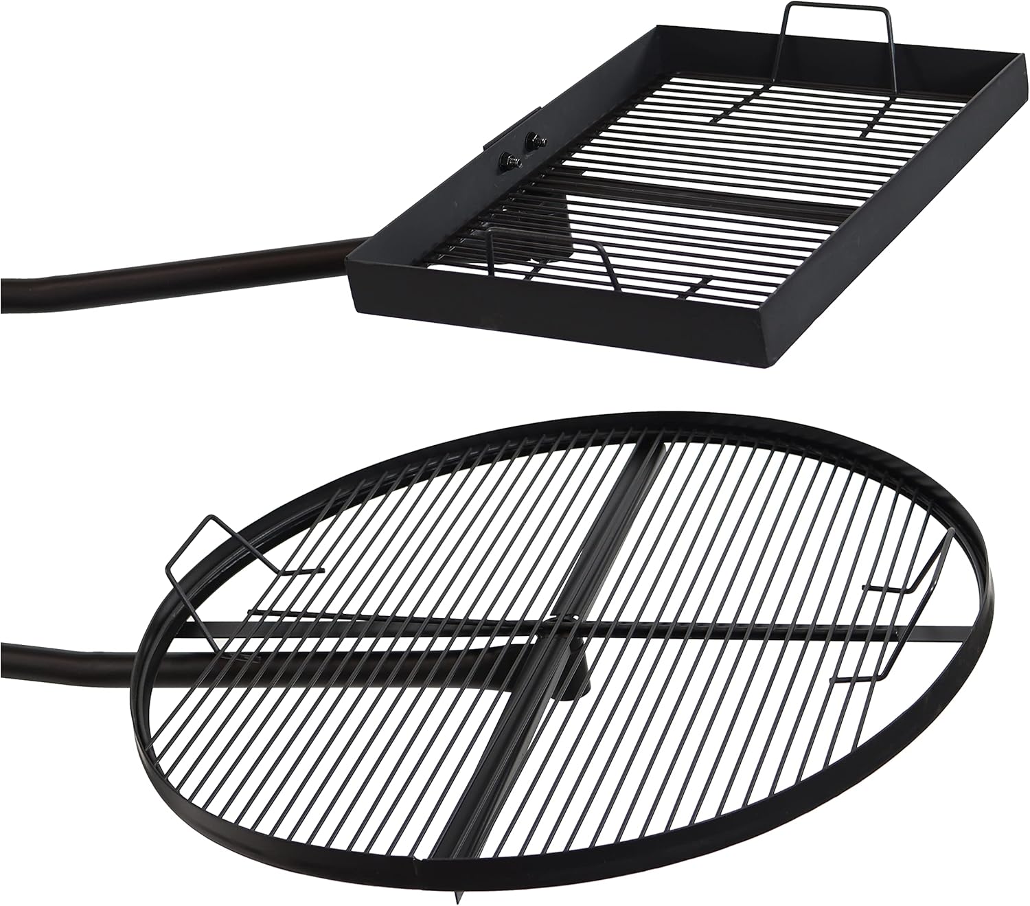 Sunnydaze Dual Campfire Steel Cooking Grill Grate Swivel System - Outdoor Adjustable Fire Pit BBQ Grilling Accessory Set with Stand - Ground Stake with 2 Swing Grates