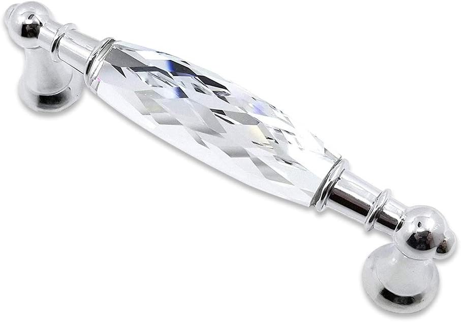 2 Pack MOOD.SC 3-3/4 in (96 mm) Center-to-Center Glass Dresser Drawer Handles Clear Pulls Knob Chrome Metal Silver Modern Crystal Cupboard Cabinet Handle Pull Bathroom Knobs (3.75 Style A)
