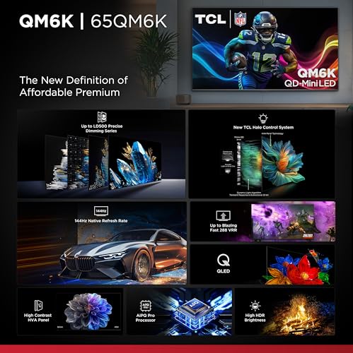TCL 65-Inch Class QM6K Series QD-Mini LED 4K UHD Google Smart TV Best Value Mini-LED TV - QLED, 144hz, 288hz Gaming Rate, High Contrast Screen, Onkyo Audio, Dolby Atmos (65QM6K, 2025 Model)