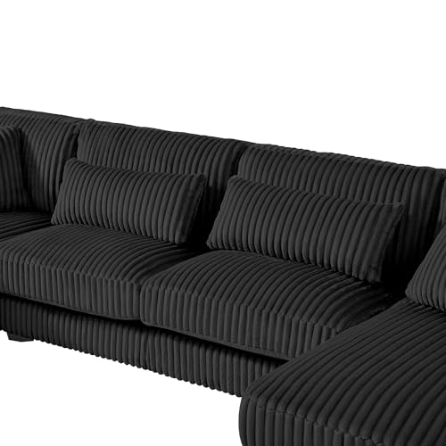 Oversized U-Shaped Sectional Sofa Couch Plush Corduroy Upholstered Modular Deep Seat Sofa&Couch Sectional W/Right Facing Chaise Lounge and 7 Toss Pillows for Home Apartment Living Room Furniture Sets