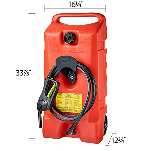 Scepter Flo N' Go Duramax 14 Gallon Portable Diesel Gas Fuel Tank Container Caddy with LE Fluid Transfer Siphon Pump and 10-Foot Long Hose, Yellow