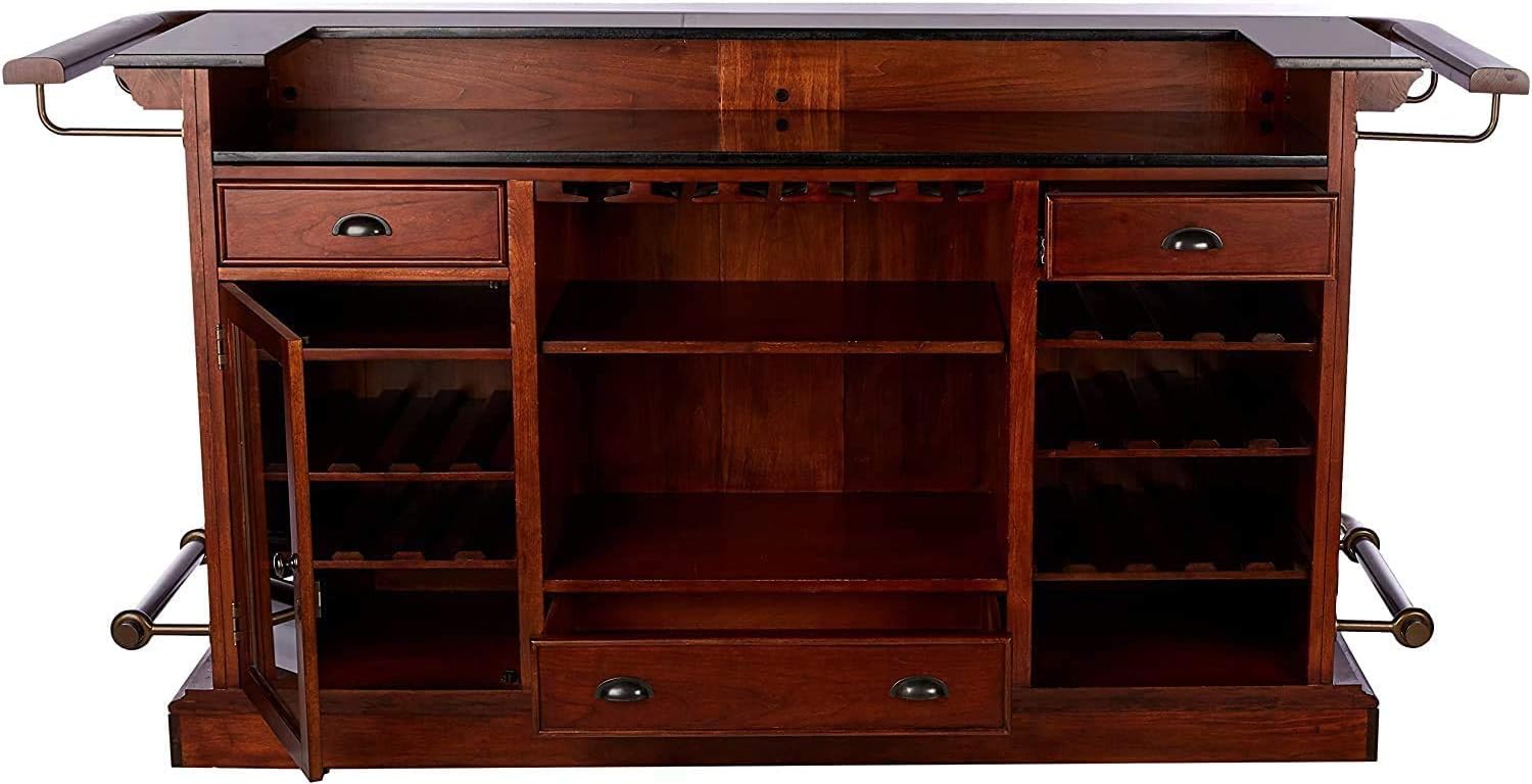 Howard Miller Cheers Bar 693-027 – Hampton Cherry Finish, Lightly Distressed, Home Basement Bar, Locking Door, 25 Wine Bottle Storage, Hanging Stemware Rack