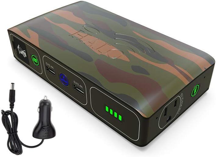 HALO Bolt Wireless ACDC - 44400 mWh Car Jump Starter with AC Outlet and Car Charger, Gold Marble (HALO Bolt ACDC Wireless)