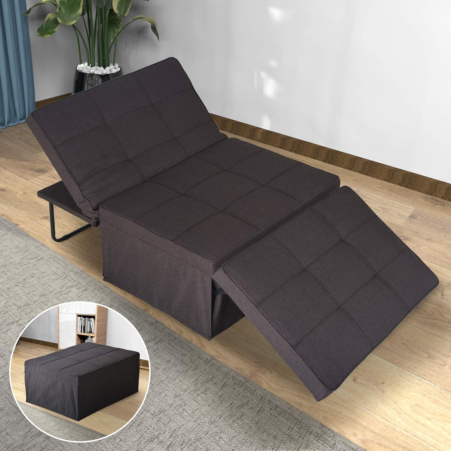 Sofa Bed, Sleeper Chair Bed, 4 in 1 Multi-Function Convertible Chair, Folding Ottoman Guest Bed with 5-Level Adjustable Backrest, Dark Grey