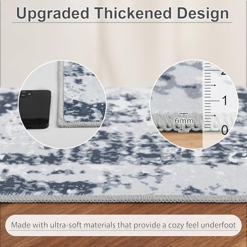 RYB HOME Washable Living Room Rug, 8x10 Large Area Rug for Bedroom, Ultra Soft Faux Wool Non Slip Modern Abstract Farmhouse Floor Carpet for Dining Home Office Nursery Playroom, 8x10 ft, Grey