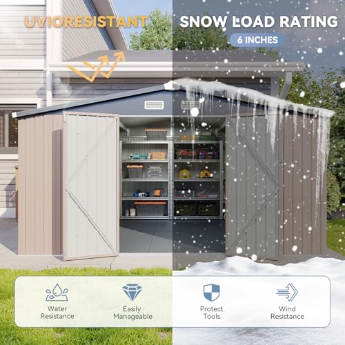 8'x4' Shed Galvanized Steel Storage Sheds with Triple Doors Weatherproof Outdoor Utility Sheds, Dual Lock Lean to Shed with Sloped Roof for Mower, Bike, Generator, Garden Tools (Black)