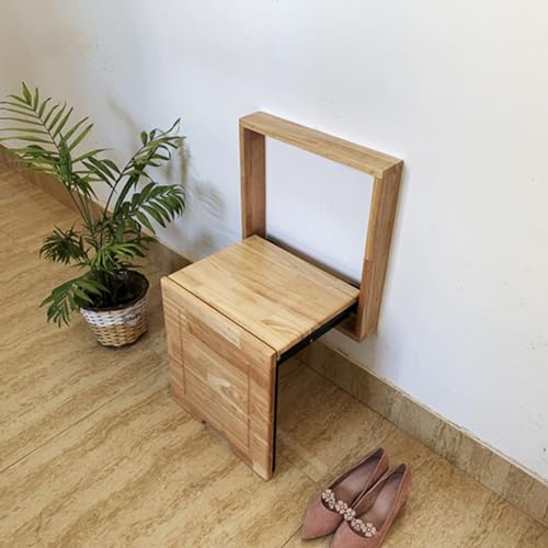 Wall Fold Up Chair Solid Wood Stool 6.8cm Thick Mini Wall Stool 40x40cm Entrance Shoe Changing Stool Porch Wardrobe Balcony Easy to Install (Color : Wood)