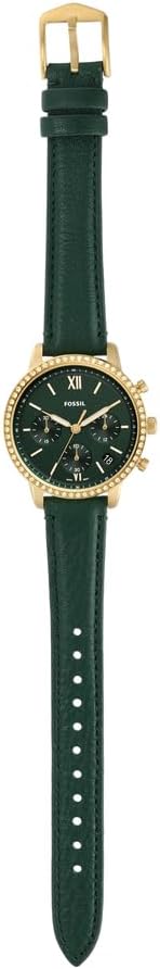 Fossil Women's Neutra Quartz Stainless Steel and Eco Leather Chronograph Watch, Color: Gold, Green (Model: ES5239)
