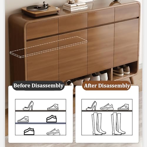 Shoe Cabinet with Drawers and Doors, Wooden Shoe Storage Cabinet with Adjustable Shelves, 5 Tier Shoes Rack Retro Shoe Organizer for Entryway, Hallway, Doorway, Living Room, Bedroom(55", Brown-white)