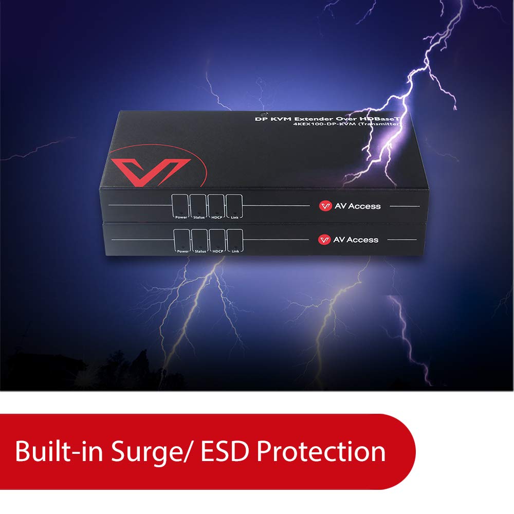 AV Access HDMI USB Extender(HDBaseT) KVM,100m(330ft) 4K 60Hz 1080p 120Hz Over Cat5e/6a,Keyboard+Mouse+HDMI+USB,4 Ports USB2.0, No Signal Loss and Latency, RS232, POE, Independent EDID Management