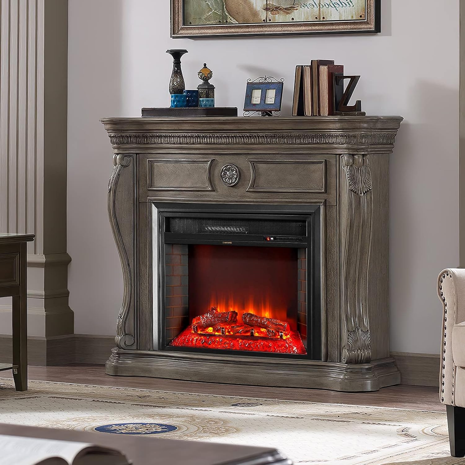 oneinmil Electric Fireplace, 25 inches Insert Electric Fireplace, Home Office Heater with Remote Control and Thermal Protection, 750/1500W, Black