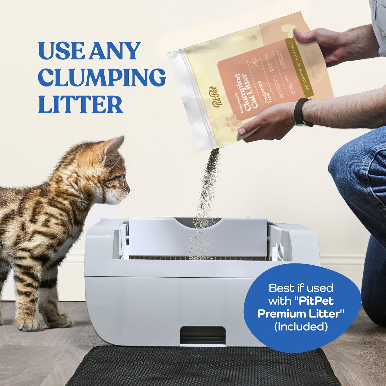Smart Automatic Cat Litter Box - Self Cleaning with Built in Odor Eliminator -Works with Clumping Cat Litter (No Expensive Refills) Large with Hood & Litter Mat.