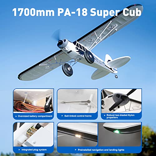 Fms Rc Plane Remote Control Airplane 1700MM (67") Piper PA-18 Super CUB with Reflex V2 6 Channel Rc Planes for Adults without Float PNP (No Radio, Battery, Charger)