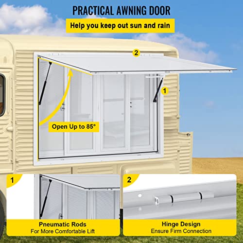 VEVOR Concession Window, 36 x 36 inch, Aluminum Alloy Food Truck Service Window with 4 Horizontal Sliding Screen Windows & Awning Door & Drag Hook, Serving Window for Food Trucks Concession Trailers