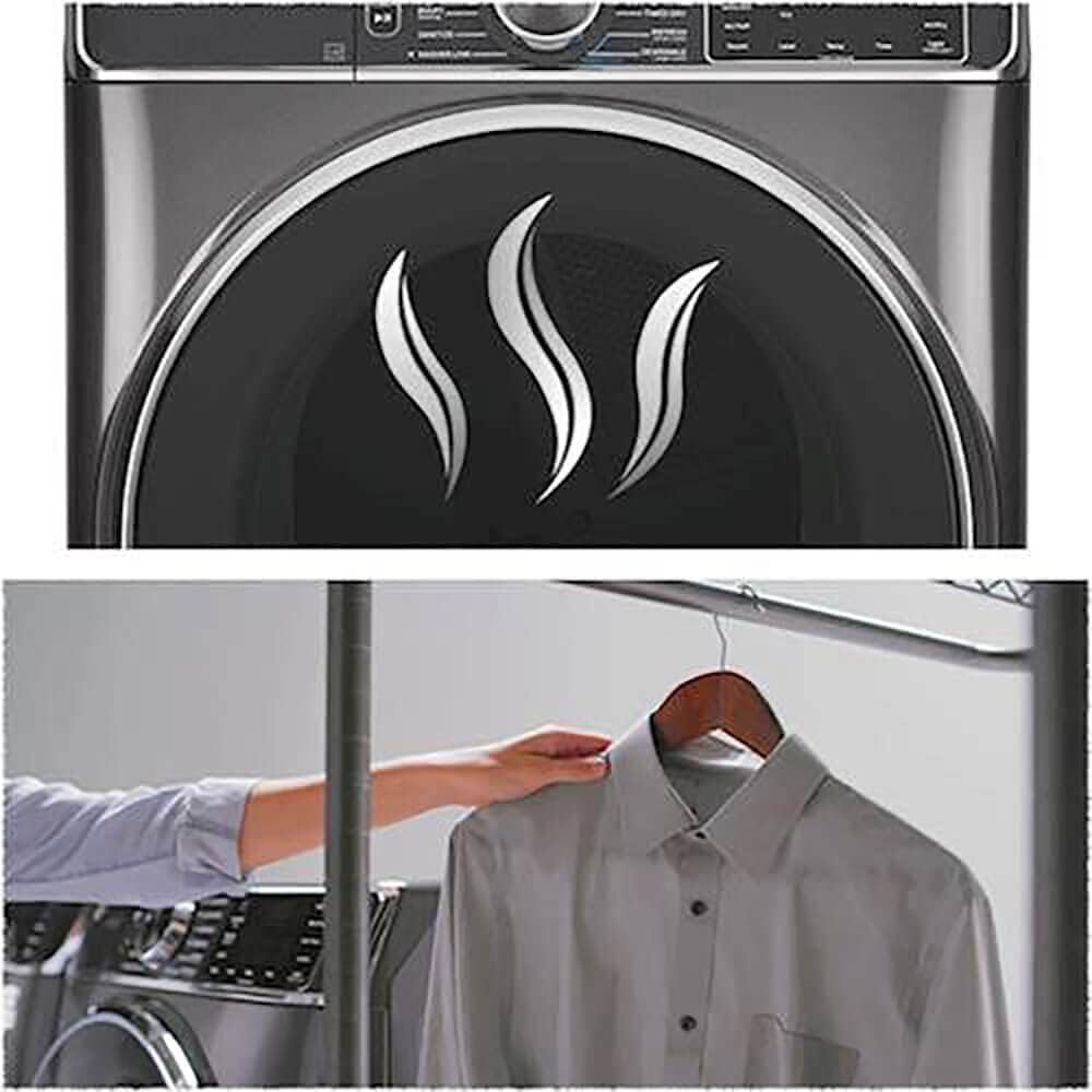 GE GFD85GSSNWW 28" Front Load Gas Dryer with 7.8 cu. ft. Capacity Stainless Steel Drum Built-in WiFi Sanitize Cycle and Damp Alert in White