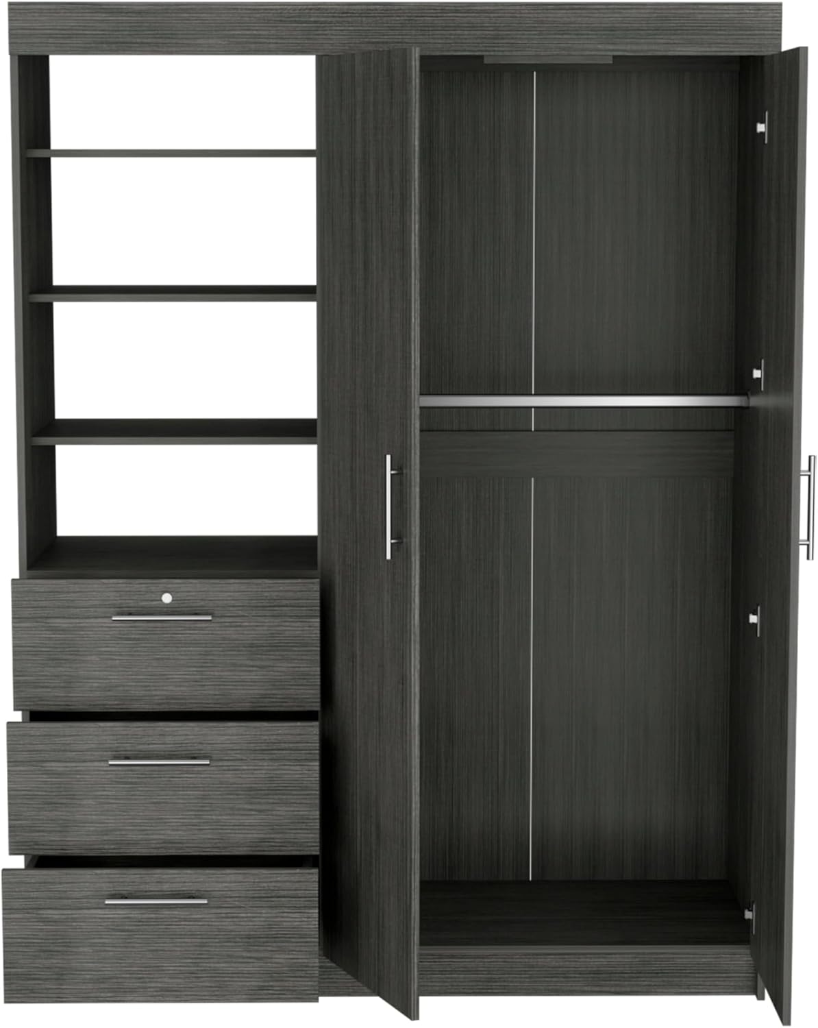 Armoire Wardrobe 2 Doors 3 Drawers, Clothes Cabinet with Shelves and Hanging Rod, Freestanding Wooden Closets Organization for Bedroom, 59″x20.5″x79″, Oak