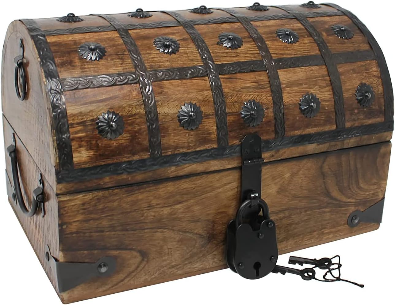 Nautical Cove Pirate Treasure Chest with Iron Lock and Skeleton Key - Storage and Decorative Box (X-Large 16 x 11 x 10.5)
