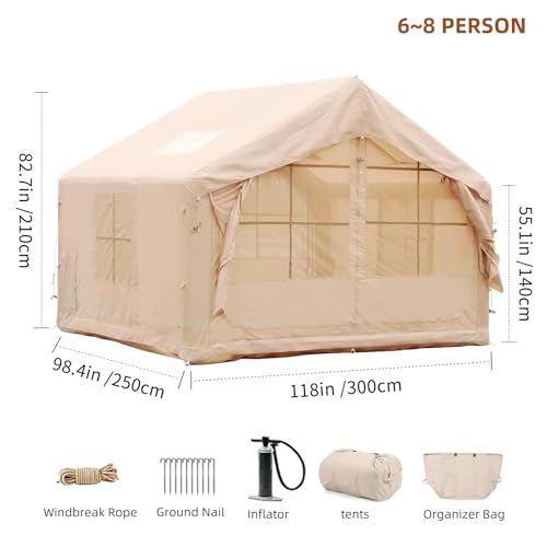Inflatable Tent for Camping - 6-8 Person Ultra-Quick Setup Blow Up Tent,80.73 Square Feets 4 Season Inflatable Tent with Stove Jack, Inflatable Camping Tent Portable for Outdoor, Waterproof