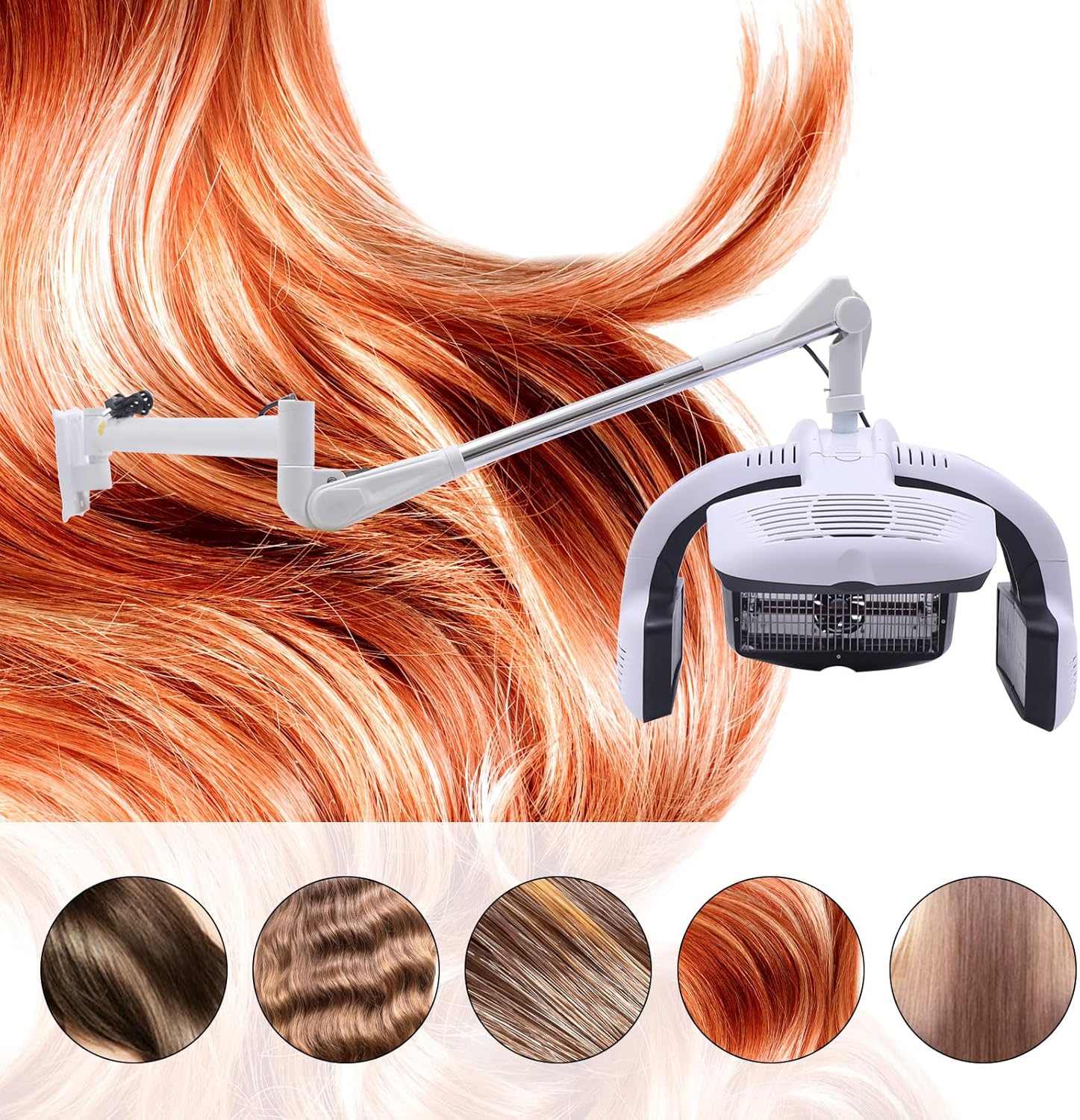 1250W Wall Mounted Hair Dryer, Professional Hair Dryer Heater w/LCD Display Adjustable Swing Arm, Hair Hood Dryer Beauty Salon Equipment for Hair Salon