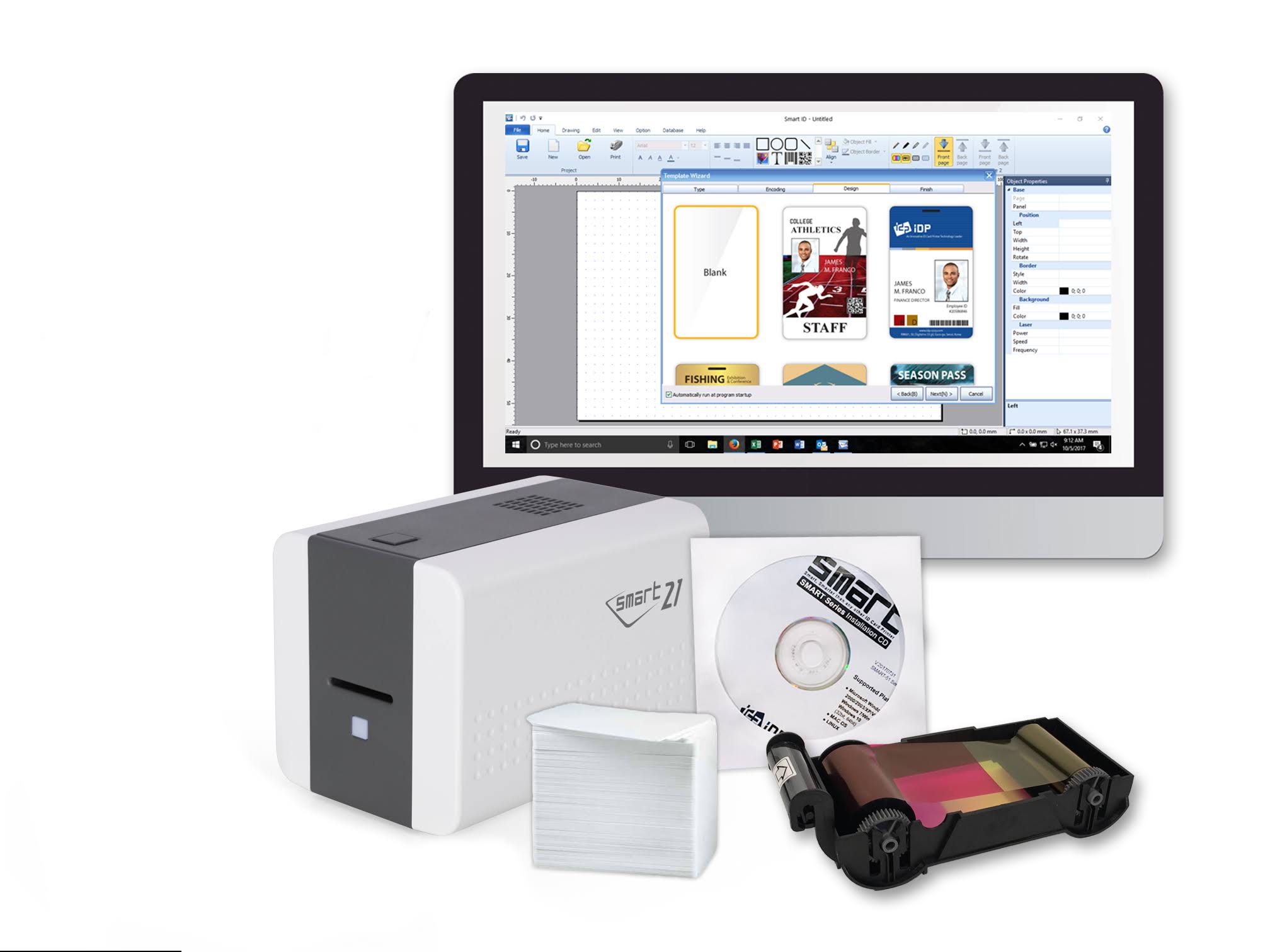 IDP SMART-21S - Starter ID Printer Kit - Plastic Card Printer - Color - Dye Sublimation