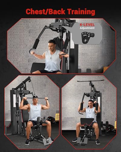 Home Gym Machine, Full Body Workout Machine with 150LBS Weight Stack, Multifunctional All in One Exercise Equipment Station with Preacher Curl Pad, Leg Developer for Strength Training