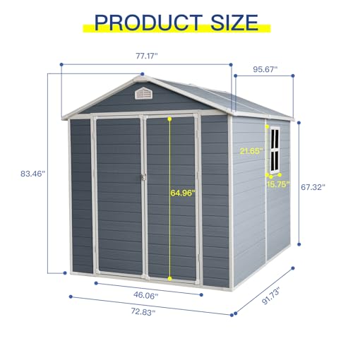6x8ft Resin Outdoor Storage Shed Kit- to Store Patio Furniture,Grey Storage & Home Organization
